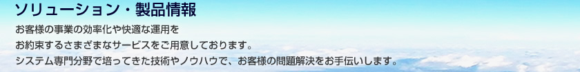 お客様の事業の効率化や快適な運用をお約束するさまざまなサービスをご用意しております。システム専門分野で培ってきた技術やノウハウで、お客様の問題解決をお手伝いします。